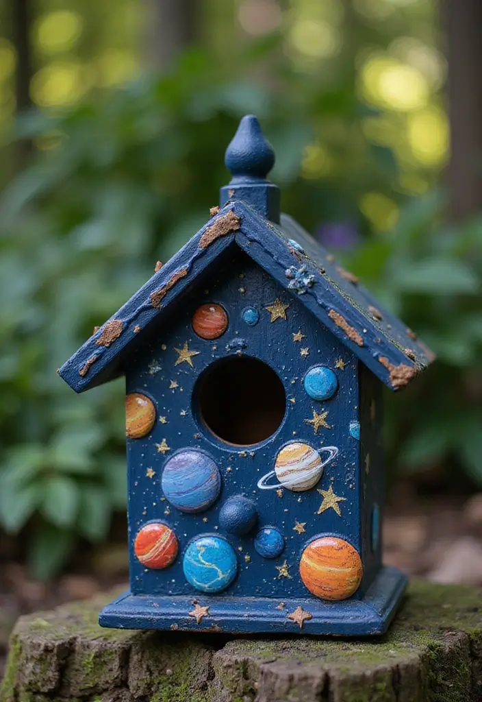 29 Bird House Painting Ideas That Add Color and Charm to Your Garden - 14. Celestial Dream