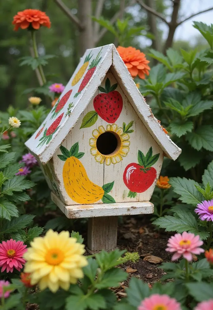 29 Bird House Painting Ideas That Add Color and Charm to Your Garden - 15. Fabulously Fruity