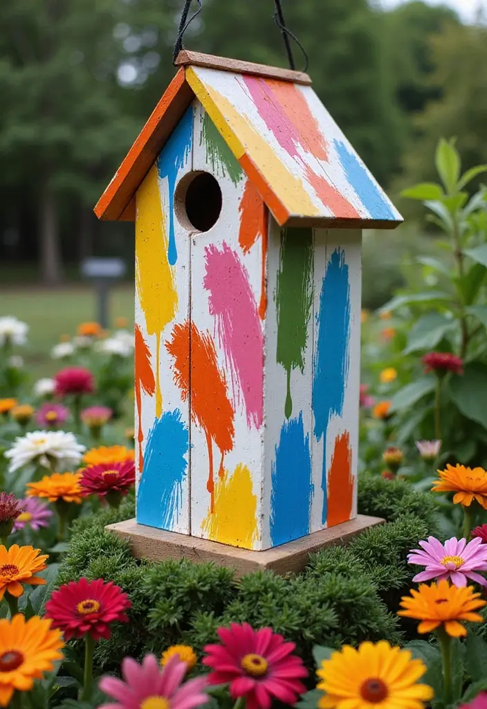 29 Bird House Painting Ideas That Add Color and Charm to Your Garden - 19. Artistic Brush Strokes