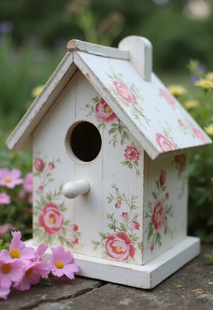 29 Bird House Painting Ideas That Add Color and Charm to Your Garden - 2. Vintage Floral
