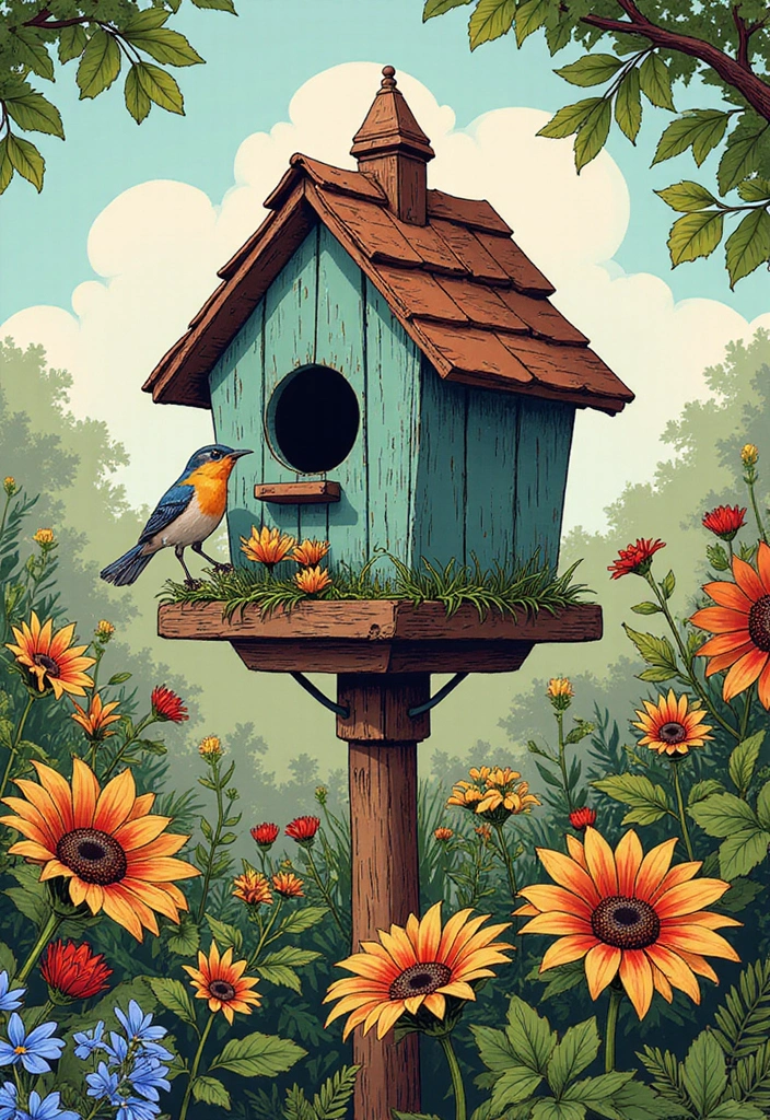 29 Bird House Painting Ideas That Add Color and Charm to Your Garden - 24. Graphic Novel Style