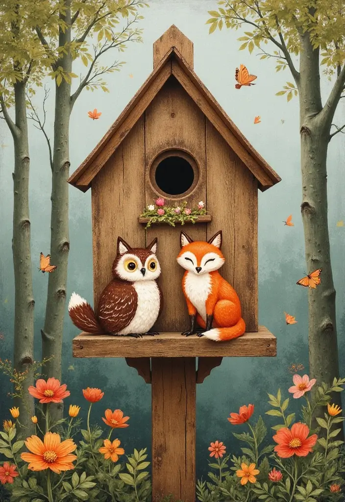 29 Bird House Painting Ideas That Add Color and Charm to Your Garden - 3. Whimsical Woodland