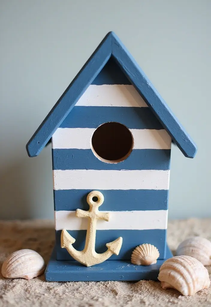 29 Bird House Painting Ideas That Add Color and Charm to Your Garden - 4. Nautical Adventure