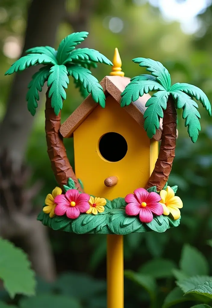 29 Bird House Painting Ideas That Add Color and Charm to Your Garden - 7. Tropical Paradise