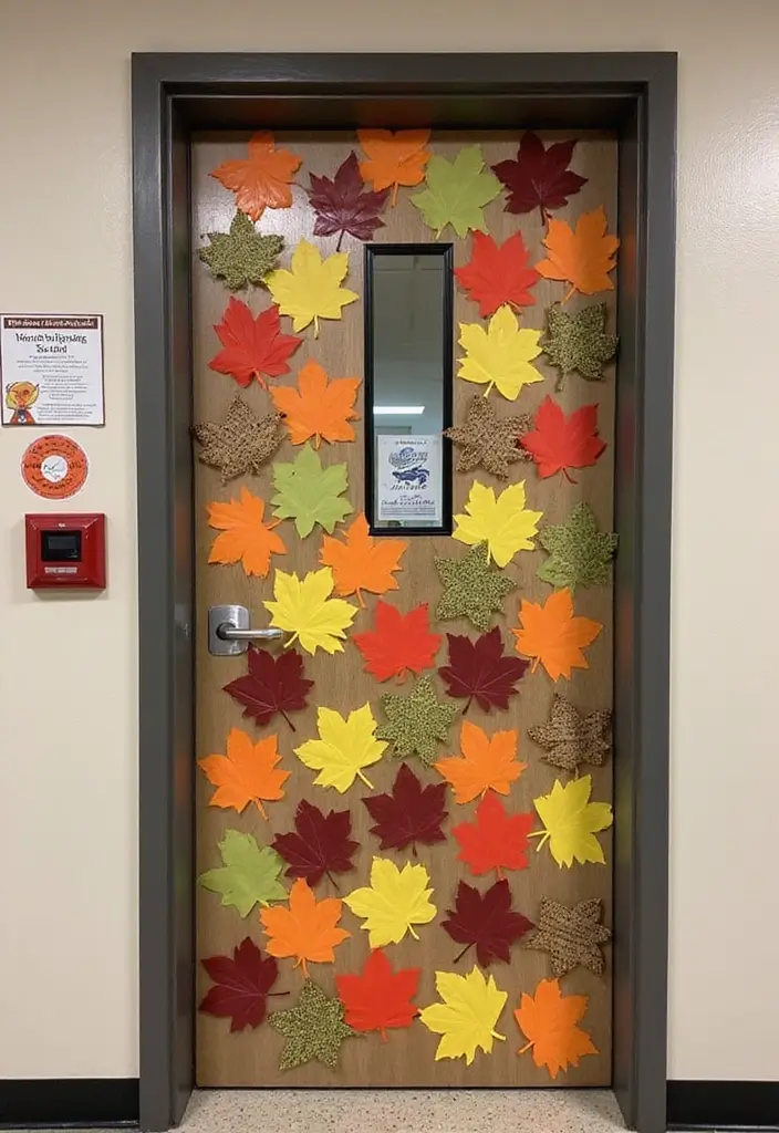 29 Class Door Decoration Ideas That Make Your Classroom Fun and Welcoming - 1. Autumn Leaves Wonderland