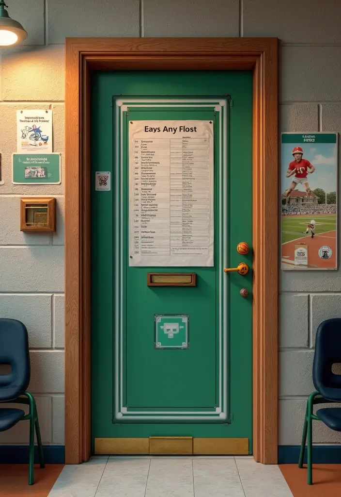 29 Class Door Decoration Ideas That Make Your Classroom Fun and Welcoming - 12. Sports Fanatic’s Den