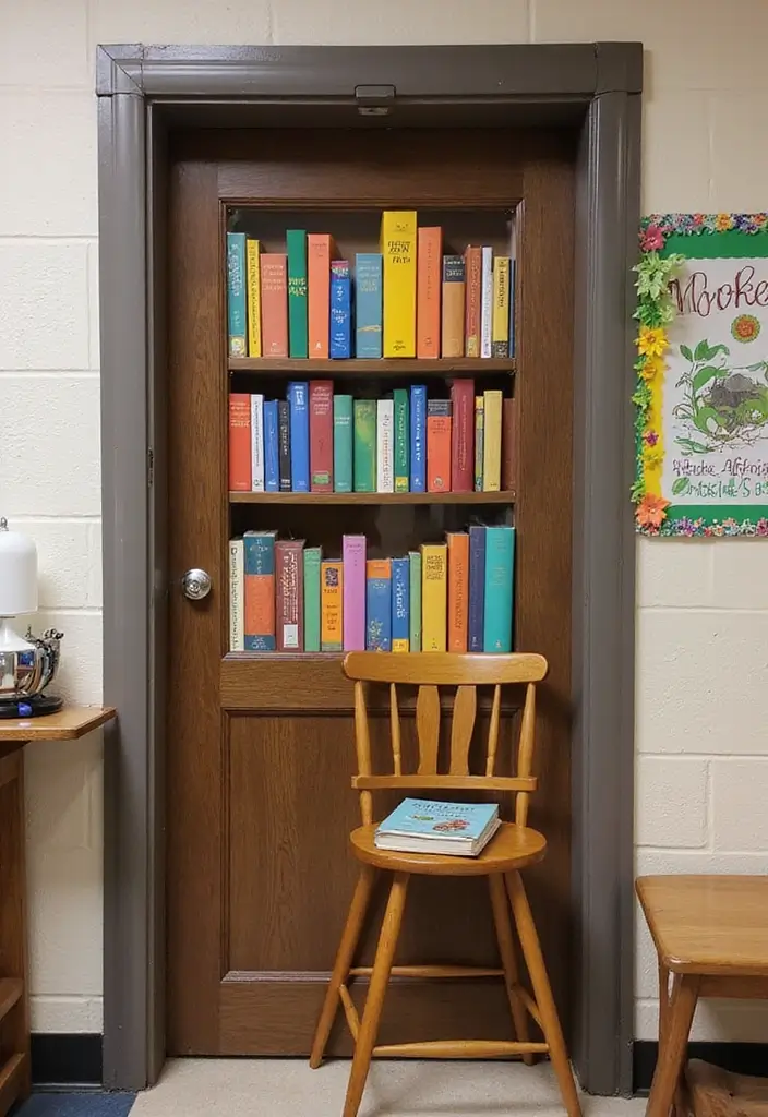 29 Class Door Decoration Ideas That Make Your Classroom Fun and Welcoming - 16. Book Nook
