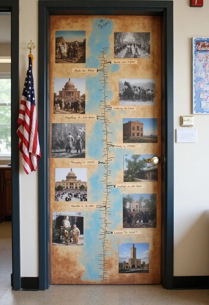 29 Class Door Decoration Ideas That Make Your Classroom Fun and Welcoming - 22. History Corner