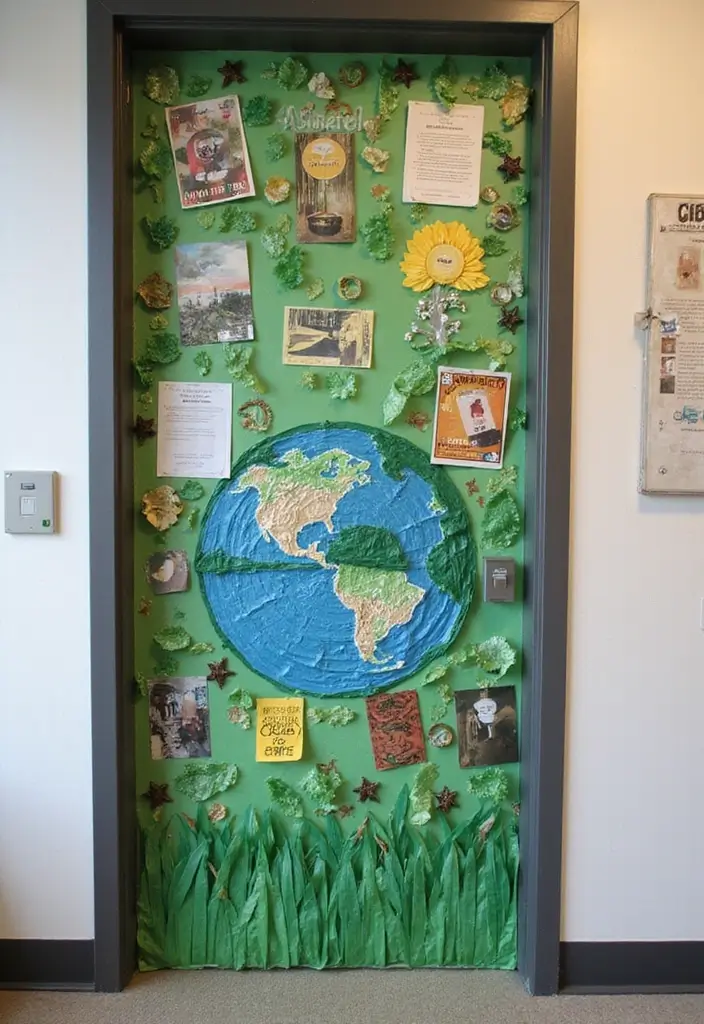 29 Class Door Decoration Ideas That Make Your Classroom Fun and Welcoming - 26. Eco-Friendly Space