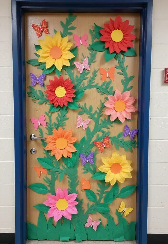29 Class Door Decoration Ideas That Make Your Classroom Fun and Welcoming - 3. Spring Blooms