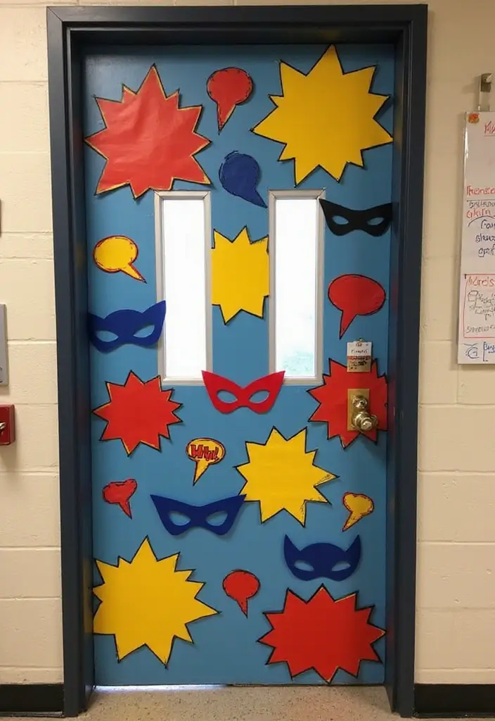 29 Class Door Decoration Ideas That Make Your Classroom Fun and Welcoming - 5. Superhero Headquarters