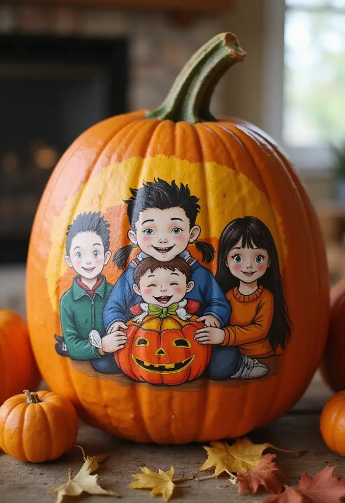 29 Cute Couple Pumpkin Painting Ideas That Are Fun Romantic and Unique - 10. Family Portrait Pumpkins