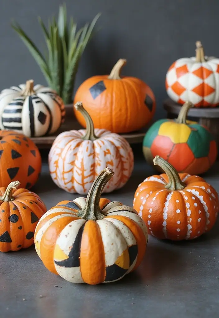 29 Cute Couple Pumpkin Painting Ideas That Are Fun Romantic and Unique - 11. Geometric Shapes