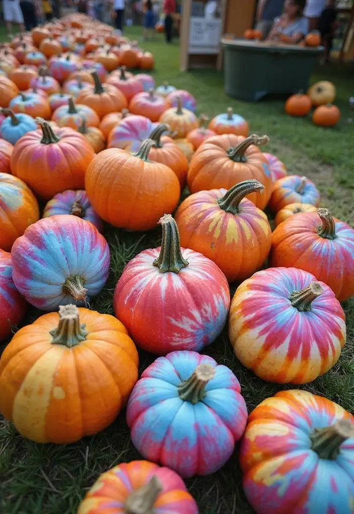 29 Cute Couple Pumpkin Painting Ideas That Are Fun Romantic and Unique - 15. Tie-Dye Pumpkins