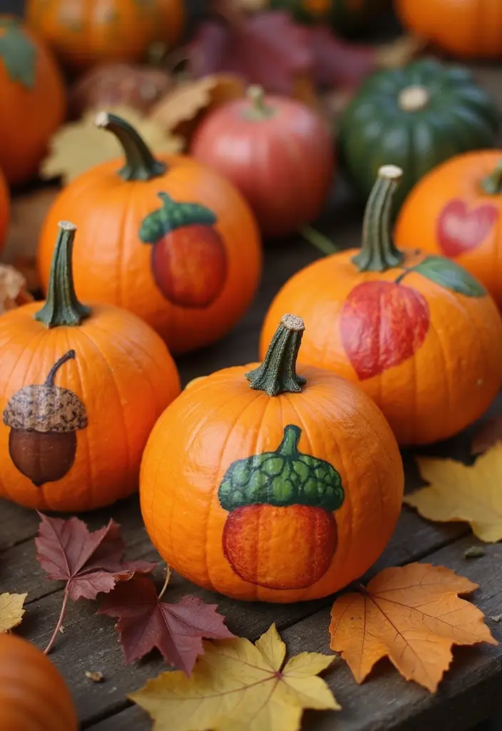29 Cute Couple Pumpkin Painting Ideas That Are Fun Romantic and Unique - 17. Seasonal Symbols