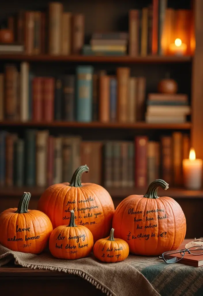 29 Cute Couple Pumpkin Painting Ideas That Are Fun Romantic and Unique - 19. Quotes from Favorite Books