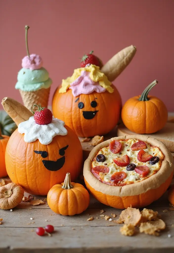 29 Cute Couple Pumpkin Painting Ideas That Are Fun Romantic and Unique - 21. Food-Themed Pumpkins