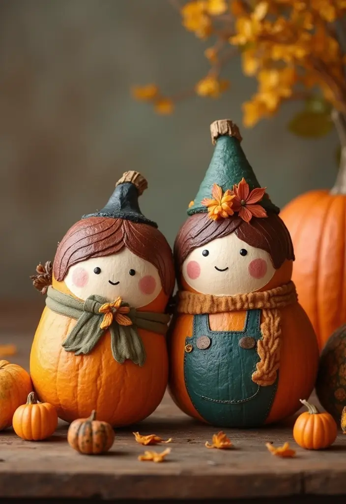 29 Cute Couple Pumpkin Painting Ideas That Are Fun Romantic and Unique - 22. Dynamic Duo Pumpkins