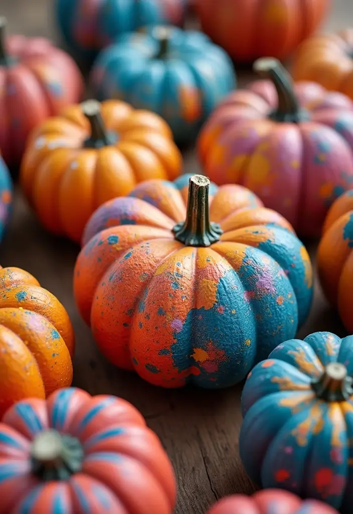 29 Cute Couple Pumpkin Painting Ideas That Are Fun Romantic and Unique - 25. Artistic Abstract Pumpkins