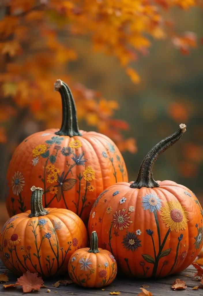29 Cute Couple Pumpkin Painting Ideas That Are Fun Romantic and Unique - 3. Nature-Inspired Designs
