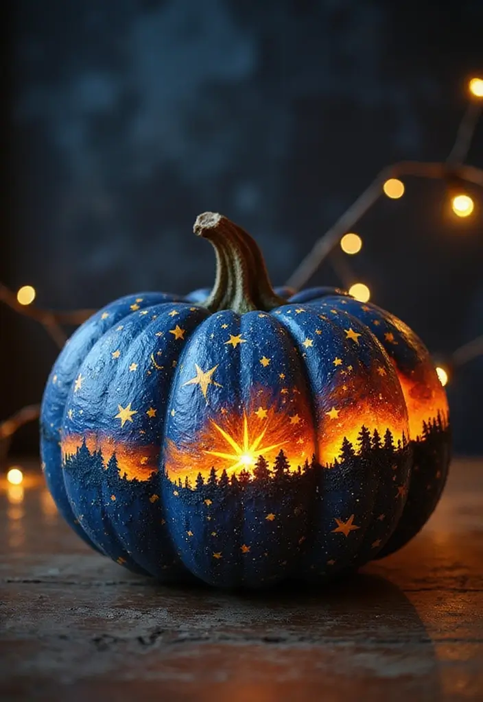 29 Cute Couple Pumpkin Painting Ideas That Are Fun Romantic and Unique - 5. Starry Night Pumpkin