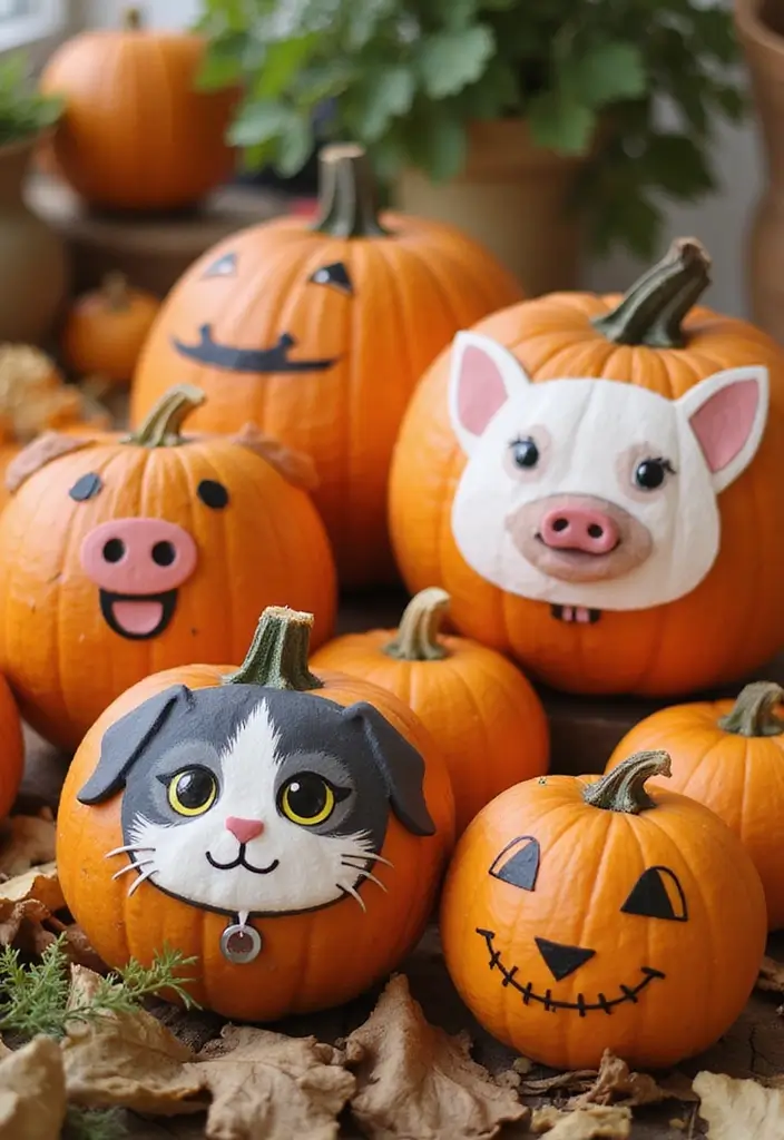 29 Cute Couple Pumpkin Painting Ideas That Are Fun Romantic and Unique - 7. Cute Animal Portraits