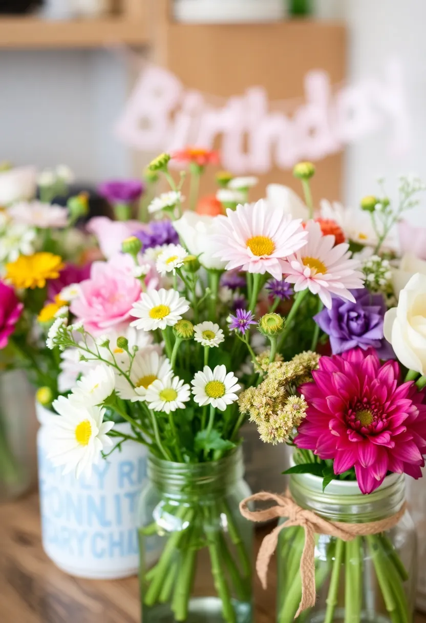 29 DIY Birthday Decoration Ideas That Make Parties Memorable and Colorful - 17. Simple Flower Arrangements