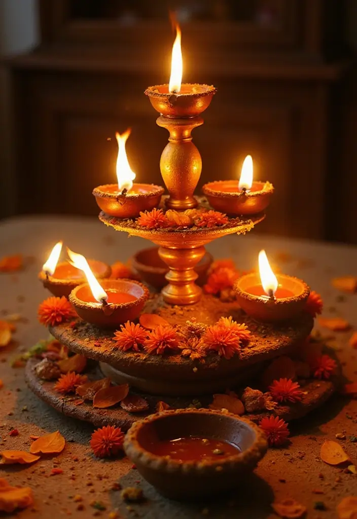 29 DIY Diya Decoration Ideas That Make Your Festive Lamps Shine Bright 64 29 DIY Diya Decoration Ideas That Make Your Festive Lamps Shine Bright - 12. Terrific Tiers