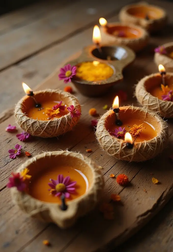 29 DIY Diya Decoration Ideas That Make Your Festive Lamps Shine Bright 81 29 DIY Diya Decoration Ideas That Make Your Festive Lamps Shine Bright - 15. Natural Twine Wrap