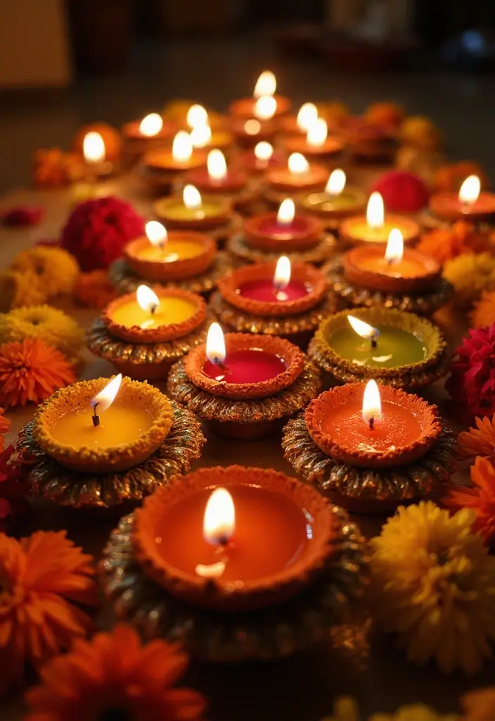 29 DIY Diya Decoration Ideas That Make Your Festive Lamps Shine Bright 91 29 DIY Diya Decoration Ideas That Make Your Festive Lamps Shine Bright - 17. Colorful Candles