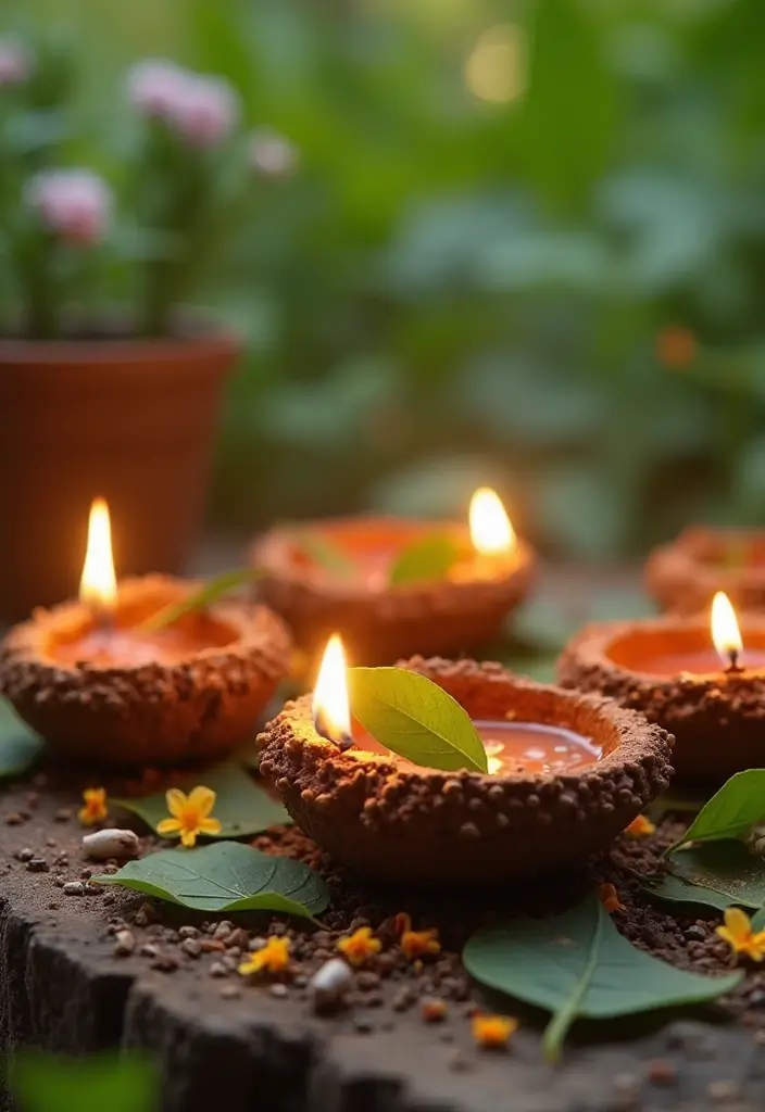 29 DIY Diya Decoration Ideas That Make Your Festive Lamps Shine Bright 108 29 DIY Diya Decoration Ideas That Make Your Festive Lamps Shine Bright - 20. Nature-Inspired Designs