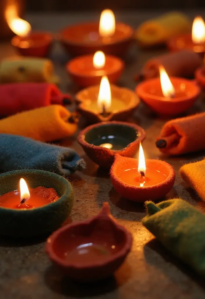 29 DIY Diya Decoration Ideas That Make Your Festive Lamps Shine Bright 141 29 DIY Diya Decoration Ideas That Make Your Festive Lamps Shine Bright - 25. Festive Felt Covers