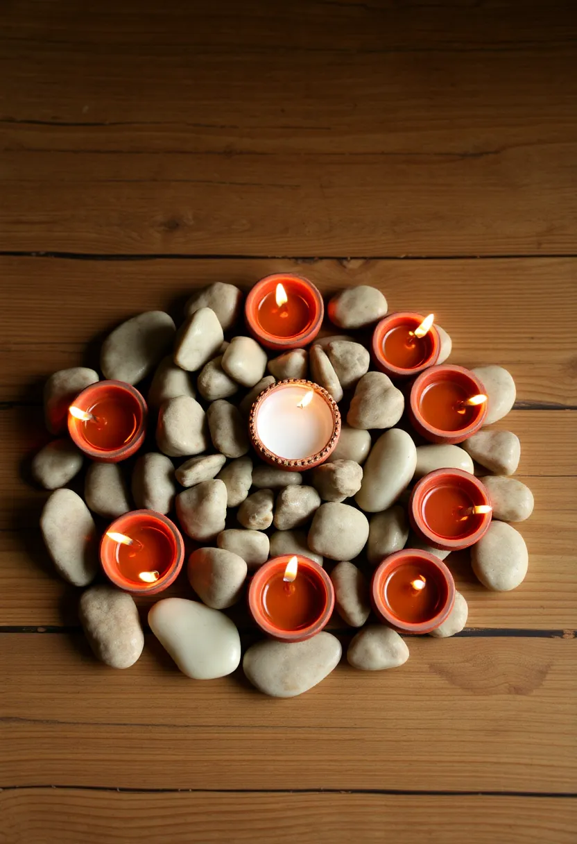 29 DIY Diya Decoration Ideas That Make Your Festive Lamps Shine Bright 148 29 DIY Diya Decoration Ideas That Make Your Festive Lamps Shine Bright - 26. Simple Stone Accents