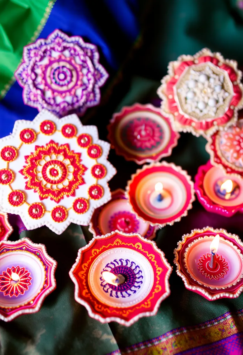 29 DIY Diya Decoration Ideas That Make Your Festive Lamps Shine Bright 169 29 DIY Diya Decoration Ideas That Make Your Festive Lamps Shine Bright - 29. Embroidered Elegance