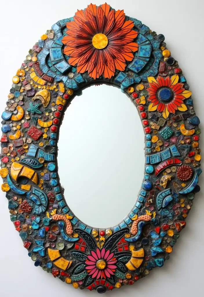 29 DIY Mirror Painting Ideas That Transform Ordinary Mirrors Into Art - 25. Artistic Mosaic Patterns