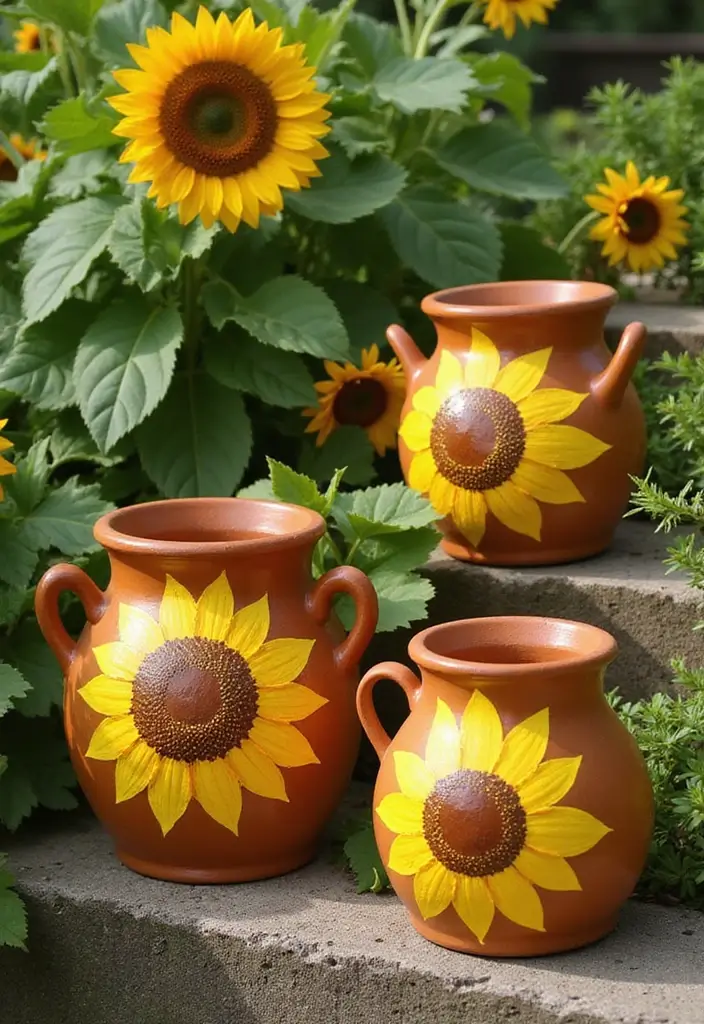 29 DIY Pot Painting Ideas Anyone Can Try for Quick Creative Projects - 12. Sunflower Prints