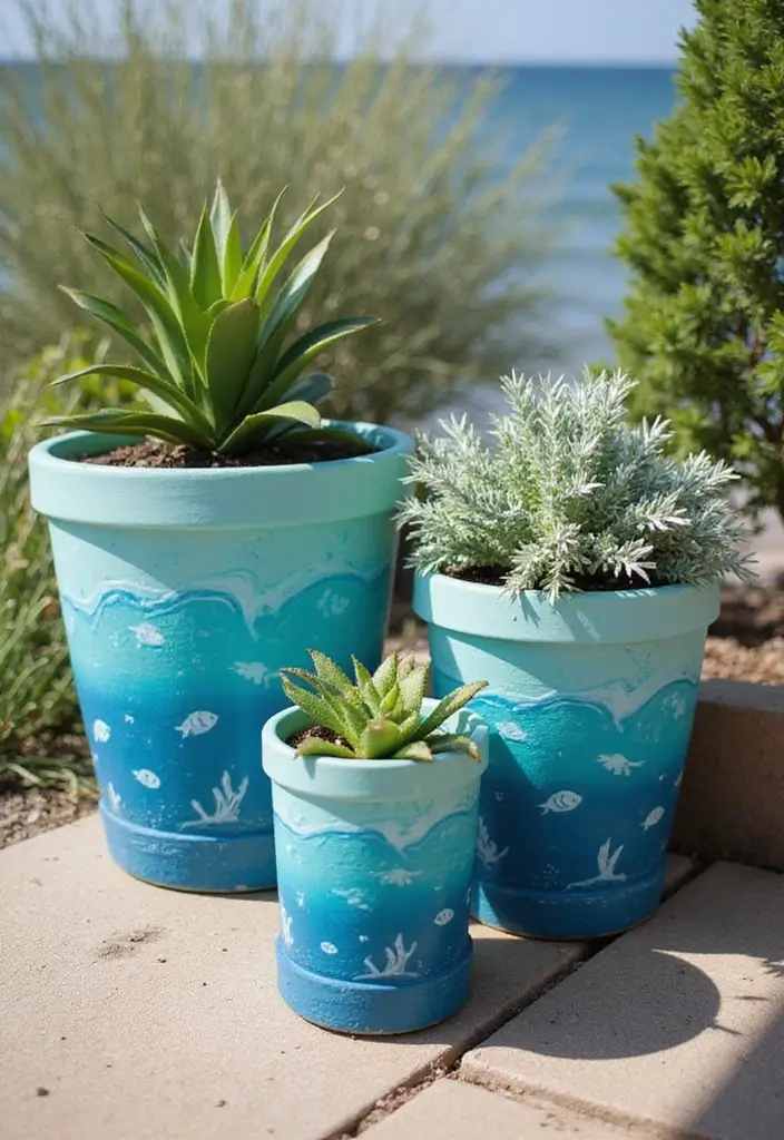 29 DIY Pot Painting Ideas Anyone Can Try for Quick Creative Projects - 16. Under-the-Sea Inspiration