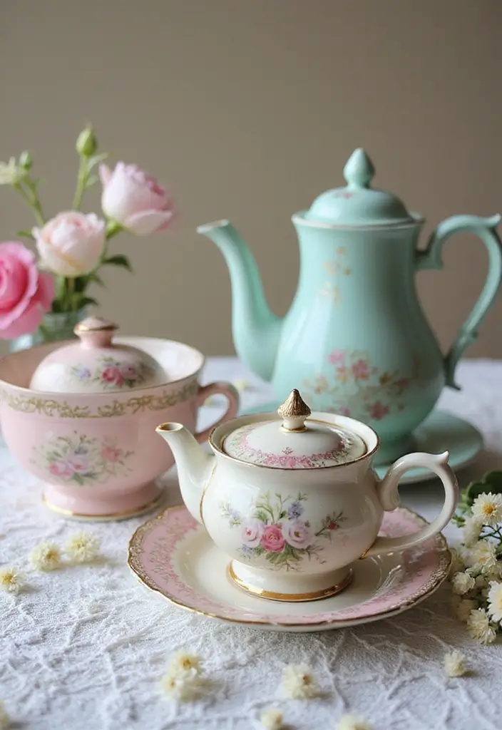 29 DIY Pot Painting Ideas Anyone Can Try for Quick Creative Projects - 17. Vintage Tea Set Style
