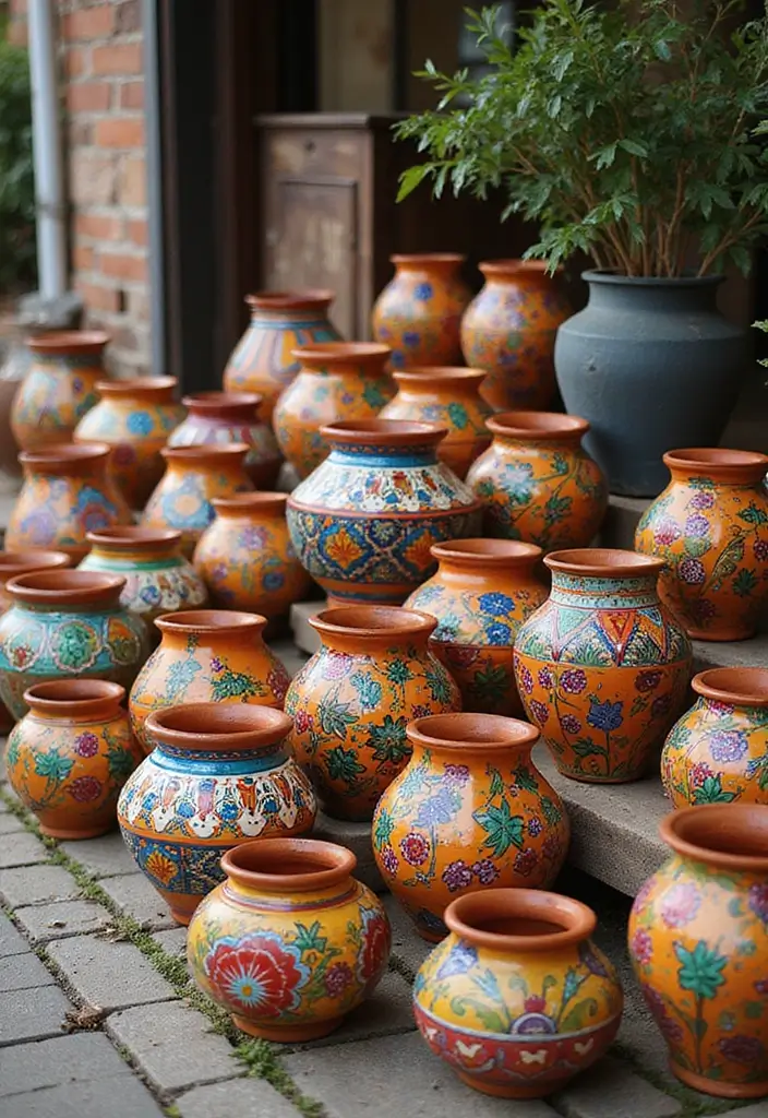 29 DIY Pot Painting Ideas Anyone Can Try for Quick Creative Projects - 19. Folk Art Style