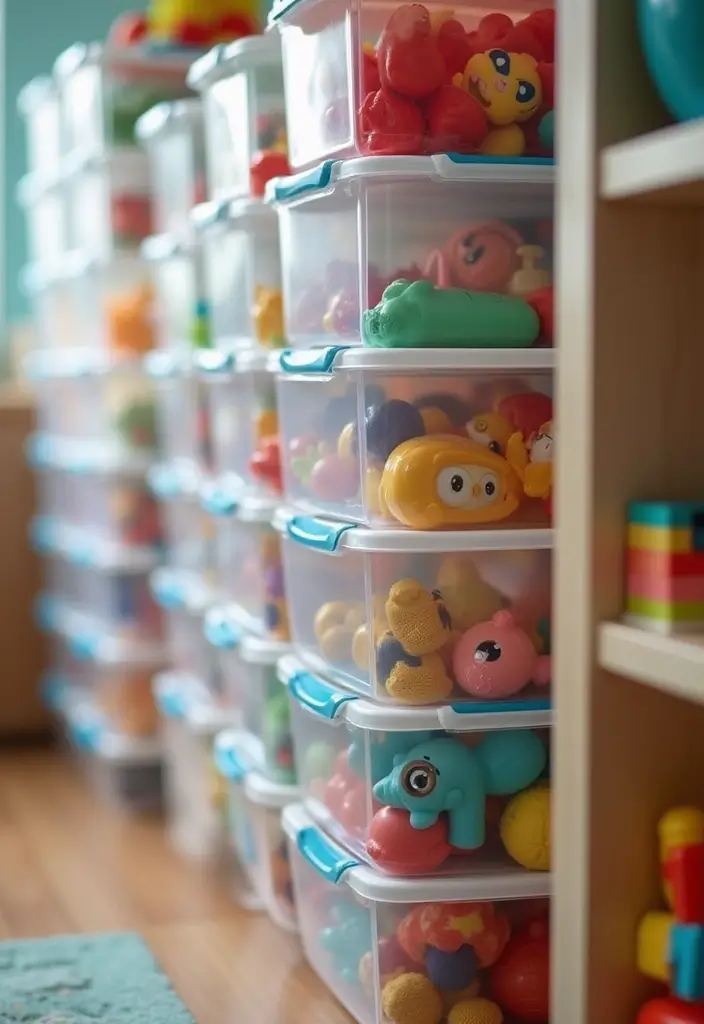 29 DIY Toy Box Ideas That Keep Playrooms Organized and Fun - 10. Clear Plastic Storage Boxes
