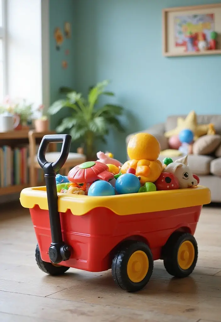 29 DIY Toy Box Ideas That Keep Playrooms Organized and Fun - 11. Toy Wagon Storage