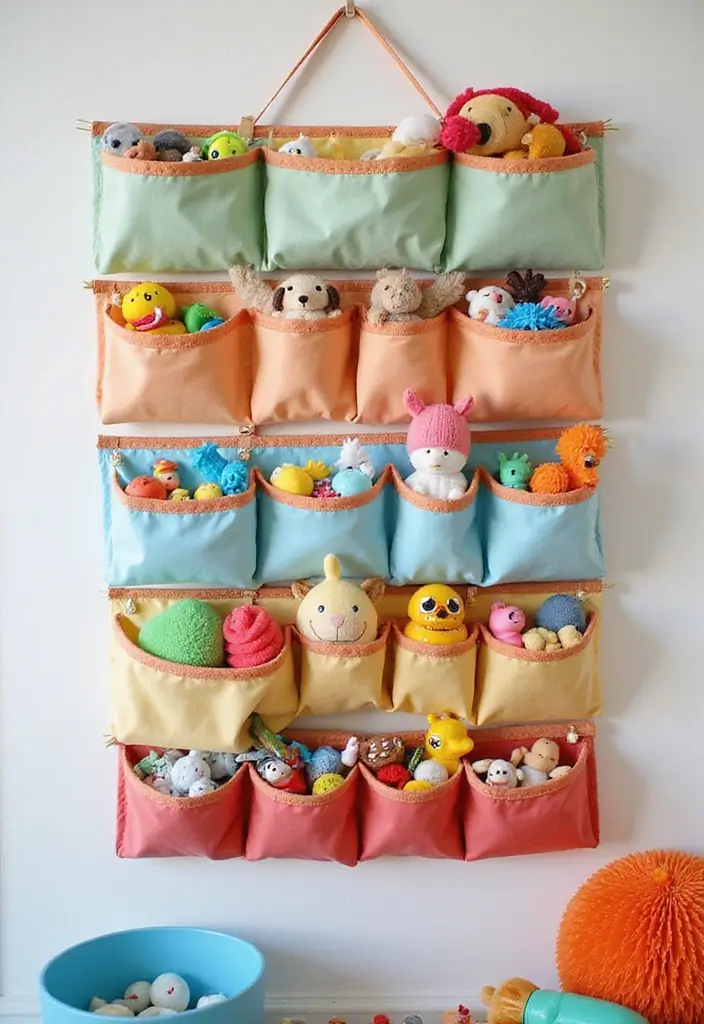 29 DIY Toy Box Ideas That Keep Playrooms Organized and Fun - 16. Hanging Toy Organizer