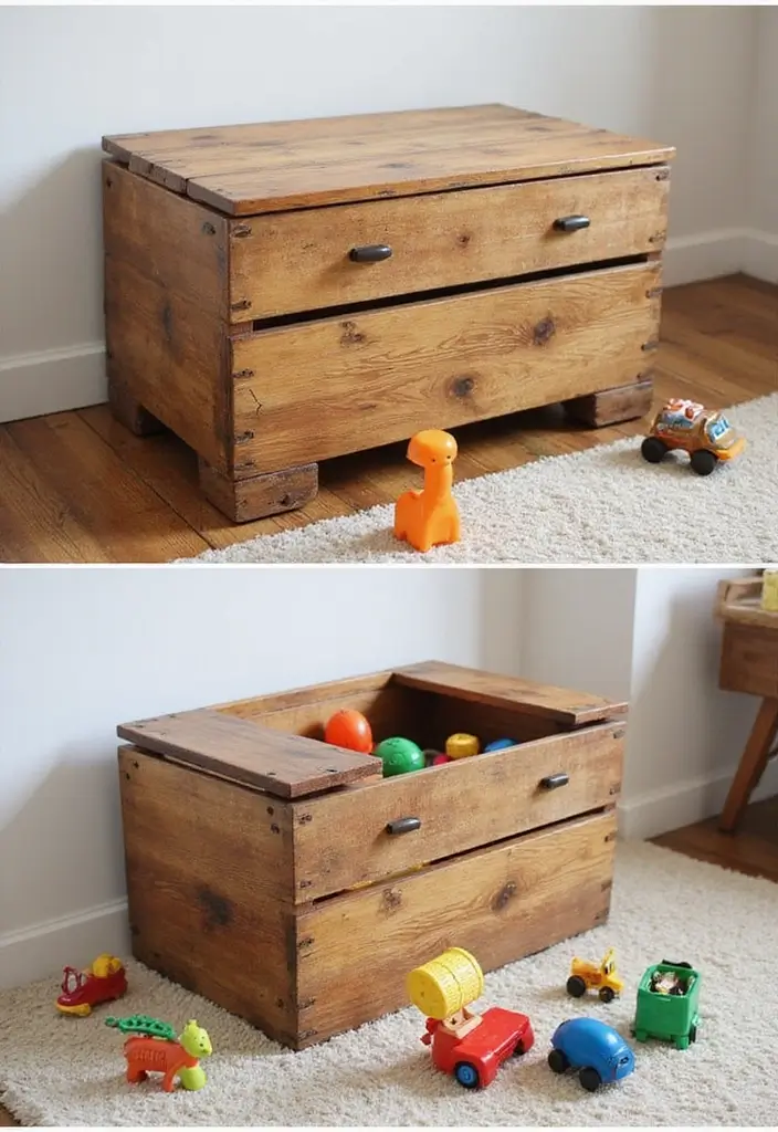 29 DIY Toy Box Ideas That Keep Playrooms Organized and Fun - 2. Upcycled Wooden Pallet Box