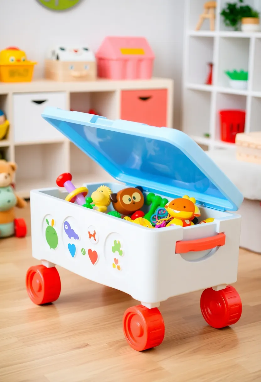 29 DIY Toy Box Ideas That Keep Playrooms Organized and Fun - 26. Toy Box on Wheels
