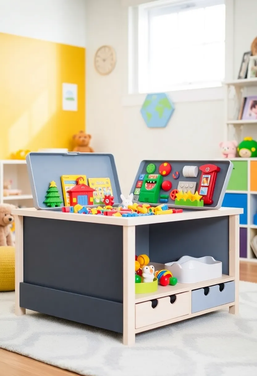 29 DIY Toy Box Ideas That Keep Playrooms Organized and Fun - 29. Multi-Functional Toy Box Table