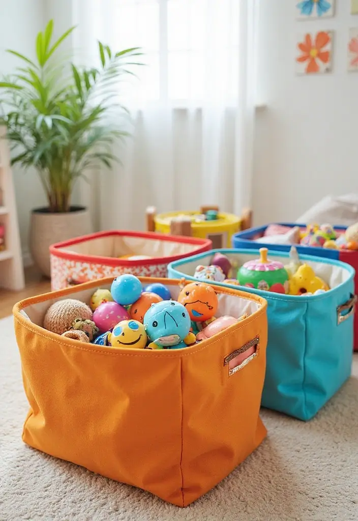29 DIY Toy Box Ideas That Keep Playrooms Organized and Fun - 3. Fabric Storage Bins