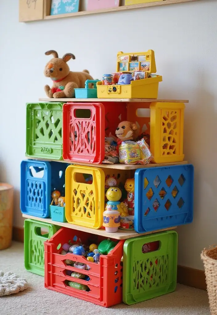 29 DIY Toy Box Ideas That Keep Playrooms Organized and Fun - 5. Milk Crate Storage Solutions
