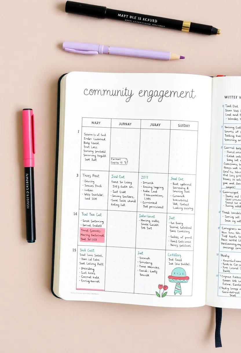 29 Daily Bullet Journal Ideas That Keep Your Days Organized, Creative, and Inspiring - 17. Community Engagement Timeline