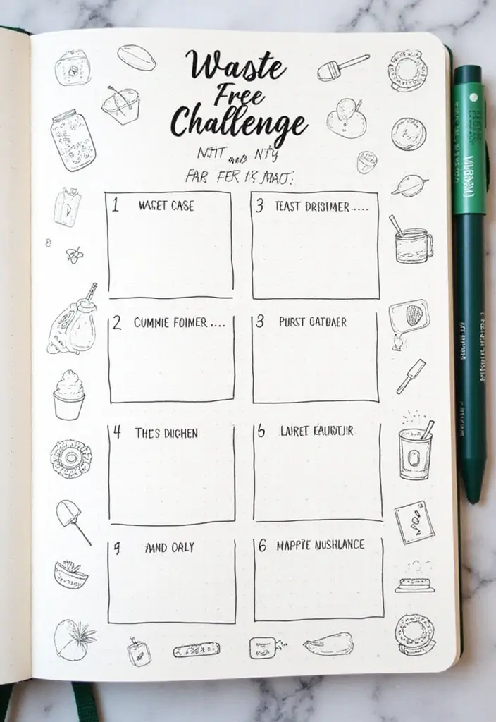 29 Daily Bullet Journal Ideas That Keep Your Days Organized, Creative, and Inspiring - 5. Waste-Free Challenge Spread
