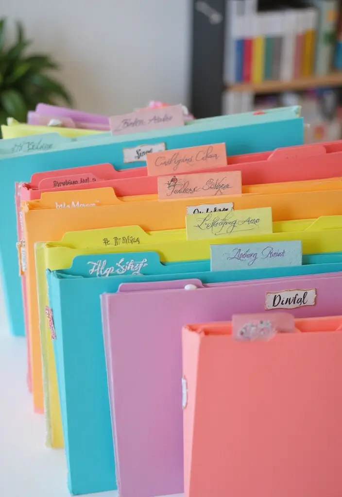 29 File Decoration Ideas That Make Office Supplies Fun and Stylish - 1. Color-Coded File Folders